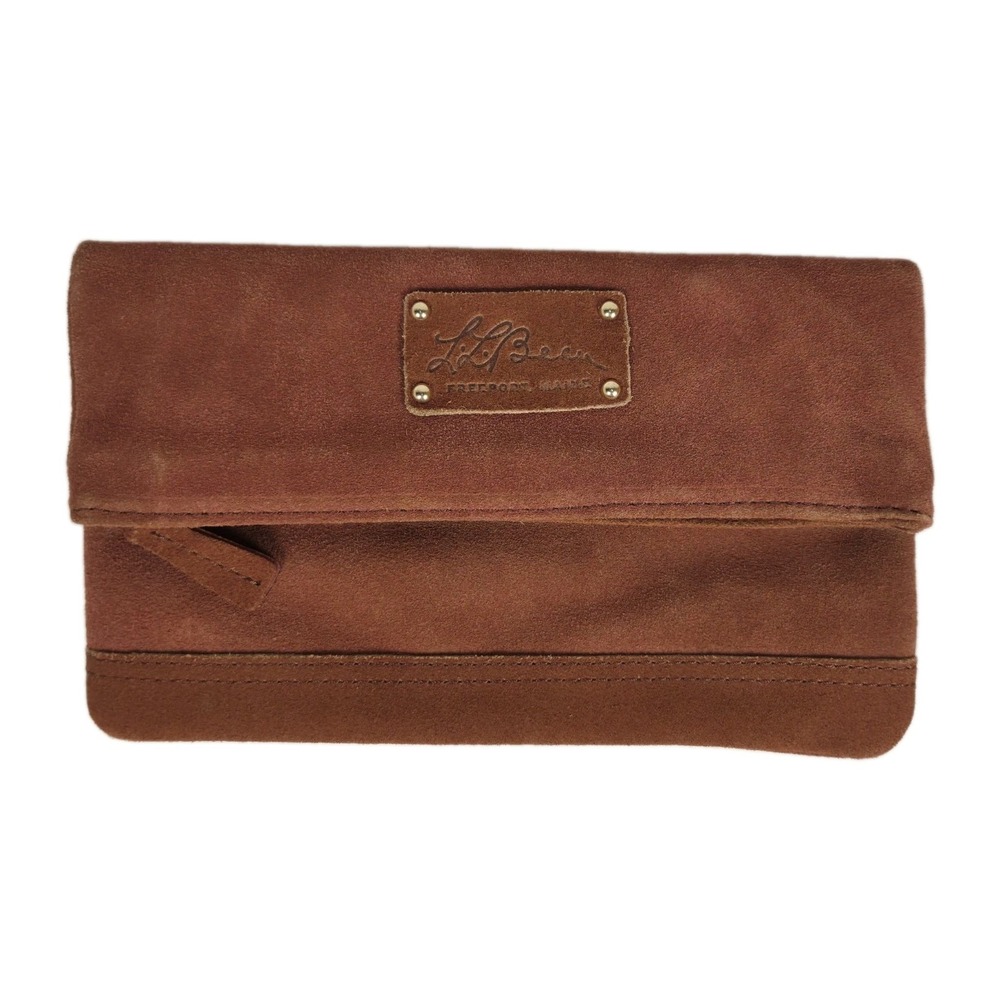 L.L. Bean Suede Leather Clutch Purse Wallet Brown 9.5"x5.75"